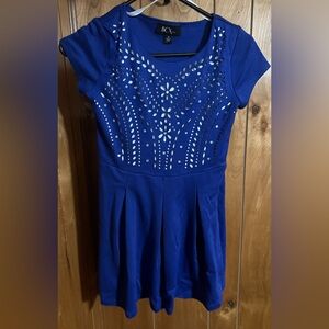 BCX Royal Blue Kids Dress with Cutout Pattern